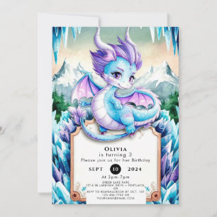 Cute Baby Ice Dragon Birthday Invitation