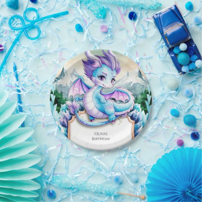 Cute Baby Ice Dragon Birthday Paper Plate (Party)