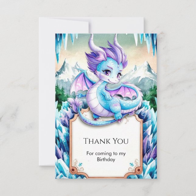 Cute Baby Ice Dragon Birthday Thank You Card (Front)