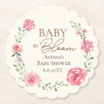 Cute Baby in Bloom Baby shower Custom Paper Coaster<br><div class="desc">A useful party favour from her baby shower,  these Baby in bloom coasters feature my watercolor flowers with pink roses,  peonies,  wildflowers and leaves. Soft cream background and feminine hues. Delight the mum-to-be and her guests with these custom coasters to remember her baby shower by.</div>