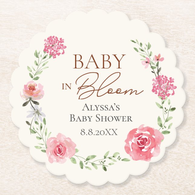 Cute Baby in Bloom Baby shower Custom Paper Coaster (Front)