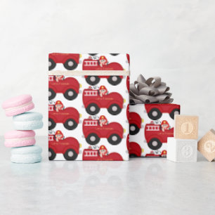 Cute baby in firetruck party tiled wrap wrapping paper