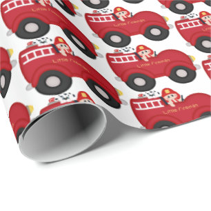 Cute baby in firetruck party tiled wrap wrapping paper