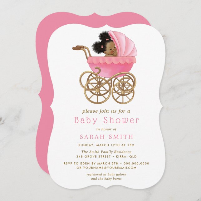 Cute Baby in Stroller Pink Baby Shower invite (Front/Back)
