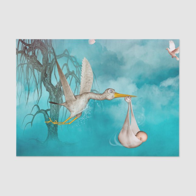 Cute baby is coming with stork tissue paper (Front)