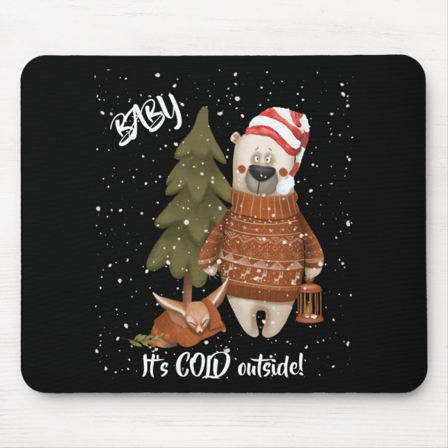 Cute Baby Its Cold Outside Bear And Fox T Shirt  Mouse Mat (Front)
