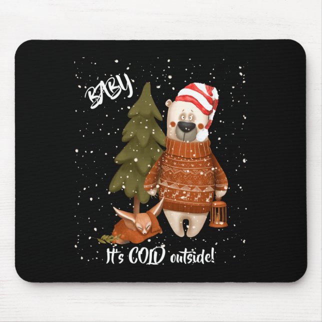 Cute Baby Its Cold Outside Bear And Fox T Shirt  Mouse Mat (Front)