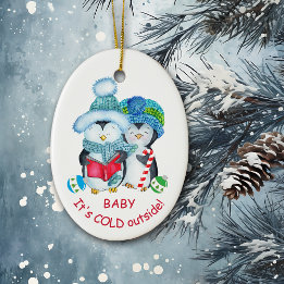 Cute Baby It's Cold Outside Penguin Ceramic Tree Decoration