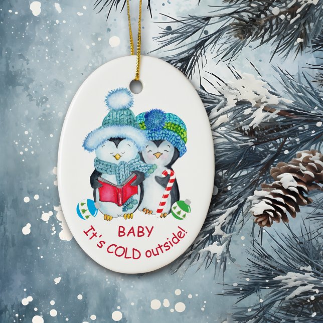 Cute Baby It's Cold Outside Penguin Ceramic Tree Decoration (Creator Uploaded)