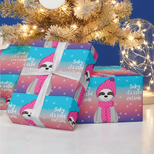 Cute baby it's cold outside sloth Christmas pastel Wrapping Paper (Holidays)