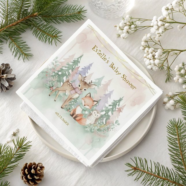 Cute Baby It's Cold Outside Winter Woodland Napkin (Creator Uploaded)
