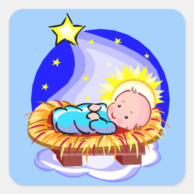 Cute Baby Jesus And Star Square Sticker (Front)