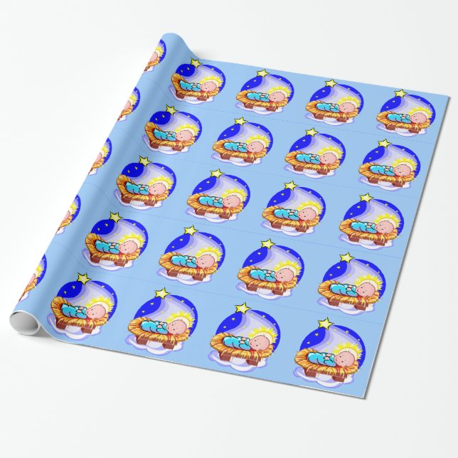 Cute Baby Jesus And Star Wrapping Paper (Unrolled)