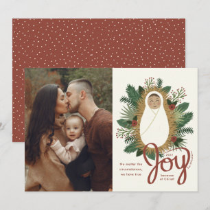 Cute Baby Jesus Script Joy Photo Christmas Holiday Card