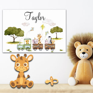 Cute Baby Jungle Animals Trip with Train Poster