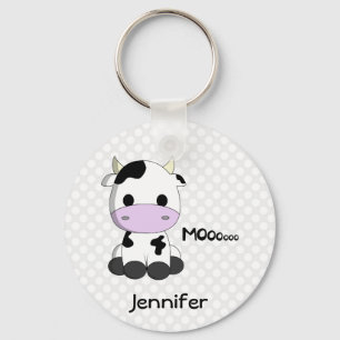Cute baby kawaii cow cartoon with name kids key ring