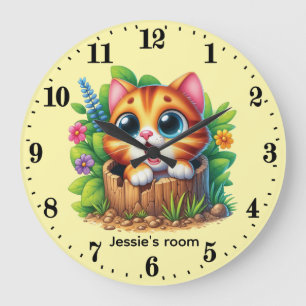 Cute baby kitten add name nursery large clock