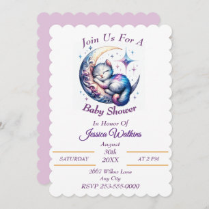 Cute Baby Kitten Sleeping on a Half Moon Invitation