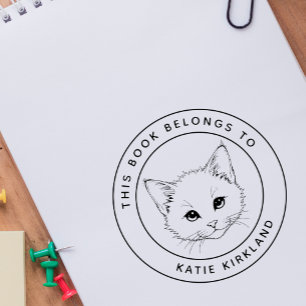 Cute Baby Kitten This Book Belongs To Kid's Name Rubber Stamp
