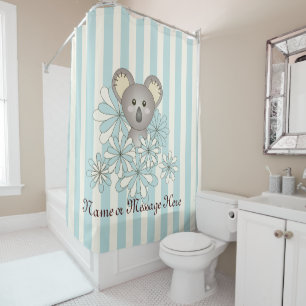 Cute Baby Koala Animal Pastel Blue Striped Kids Shower Curtain
