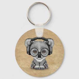 Cute Baby Koala Bear Dj Wearing Headphones Key Ring