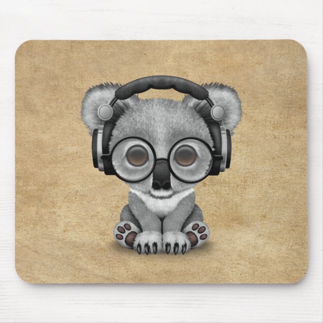 Cute Baby Koala Bear Dj Wearing Headphones Mouse Mat (Front)