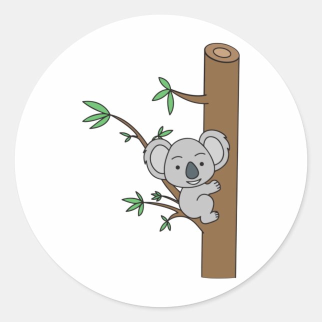 Cute Baby Koala Climbing A Eucalyptus Tree Classic Round Sticker (Front)