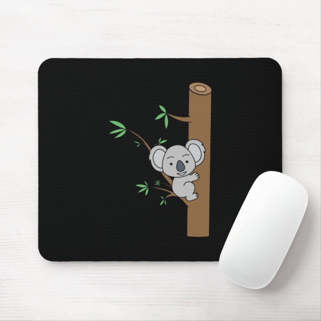 Cute Baby Koala Climbing A Eucalyptus Tree Mouse Mat (With Mouse)
