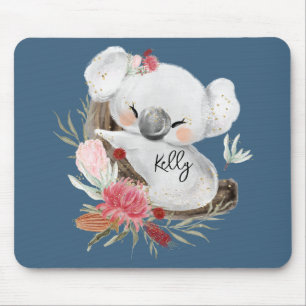 Cute Baby Koala Gold Speckle Custom Name Mouse Mat