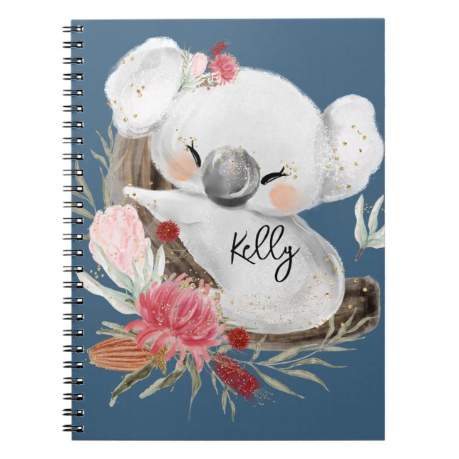 Cute Baby Koala Gold Speckle Custom Name          Notebook (Front)