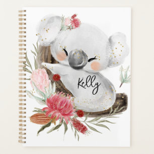 Cute Baby Koala Gold Speckle Custom Name Planner