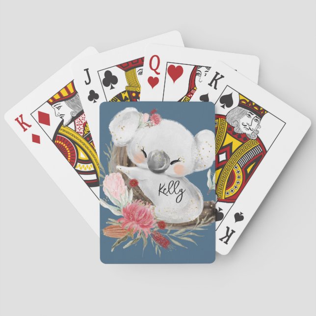 Cute Baby Koala Gold Speckle Custom Name         Playing Cards (Back)