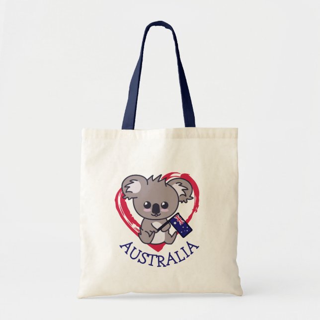 Cute baby koala holding Aussie flag & heart Tote Bag (Front)