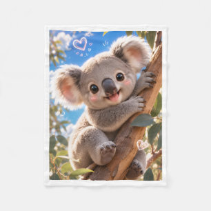 Cute Baby Koala on Eucalyptus Tree Fleece Blanket