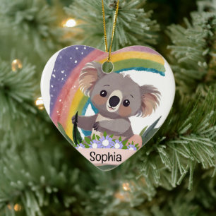 Cute Baby Koala Rainbow Custom Name Ceramic Tree Decoration