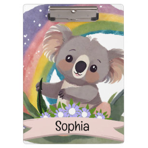 Cute Baby Koala Rainbow Custom Name Clipboard