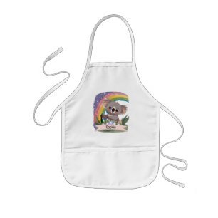 Cute Baby Koala Rainbow Custom Name Kids Apron