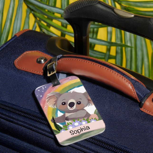 Cute Baby Koala Rainbow Custom Name Luggage Tag (Front Insitu 1)