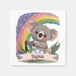 Cute Baby Koala Rainbow Custom Name Napkin