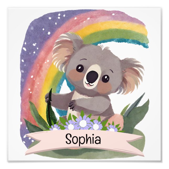 Cute Baby Koala Rainbow Custom Name Photo Print (Front)