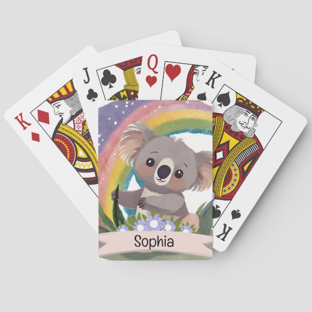Cute Baby Koala Rainbow Custom Name Playing Cards (Back)