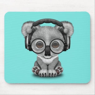 Cute Baby Koala Wearing Headphones Mouse Mat