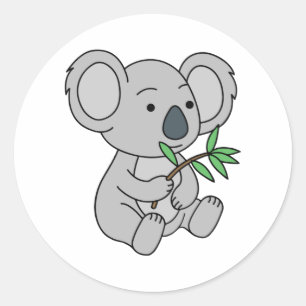 Cute Baby Koala With Eucalyptus Leaves Classic Round Sticker