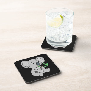 Cute Baby Koala With Eucalyptus Leaves Coaster