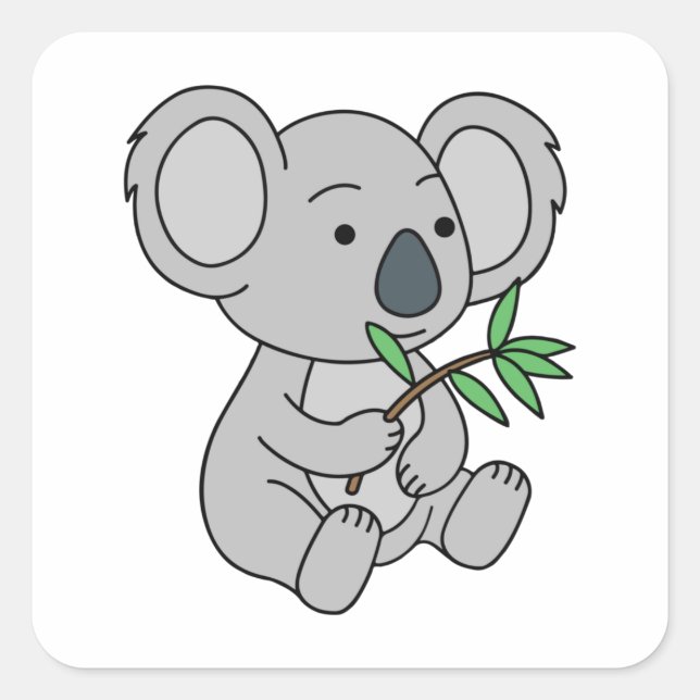 Cute Baby Koala With Eucalyptus Leaves Square Sticker (Front)