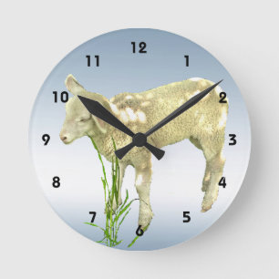 Cute Baby Lamb and Blue Sky Wall Clock