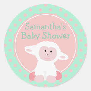 Cute Baby Lamb and Polka Dots Personalised Classic Round Sticker