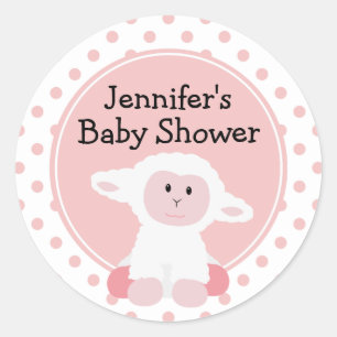 Cute Baby Lamb and Polka Dots Personalised Classic Round Sticker