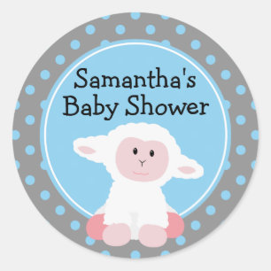 Cute Baby Lamb and Polka Dots Personalised Classic Round Sticker