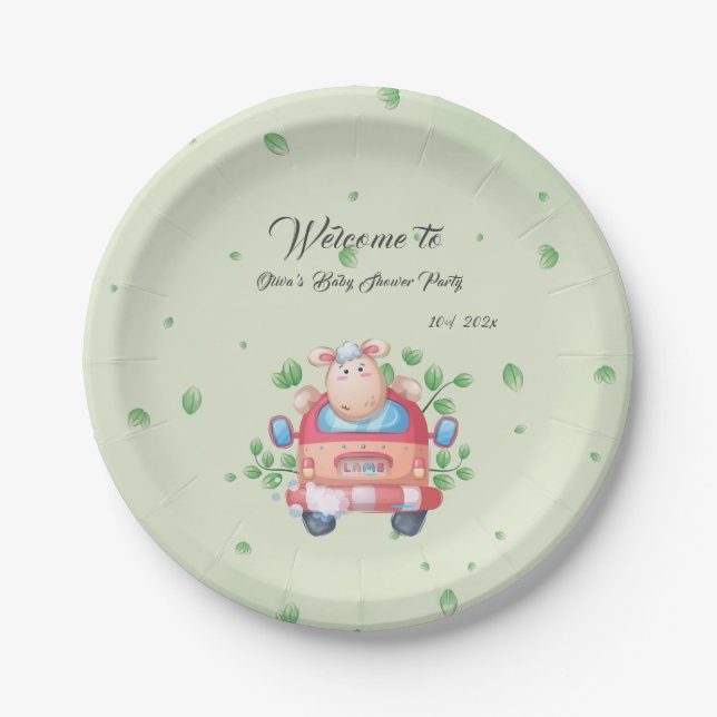 Cute Baby Lamb Baby Shower Paper Plate (Front)